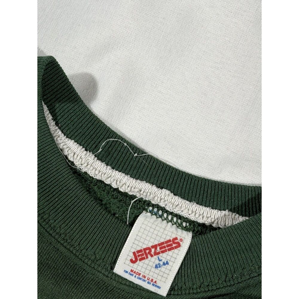 Vintage Jerzees USA Green Sleeping Cat Bow Graphic Crewneck Sweatshirt L - Picture 3 of 4